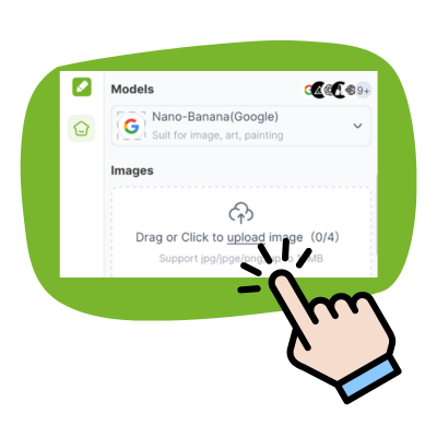 AI画像編集ツール: ステップ1 - 編集したい画像をアップロード（JPGまたはPNGが利用可能）